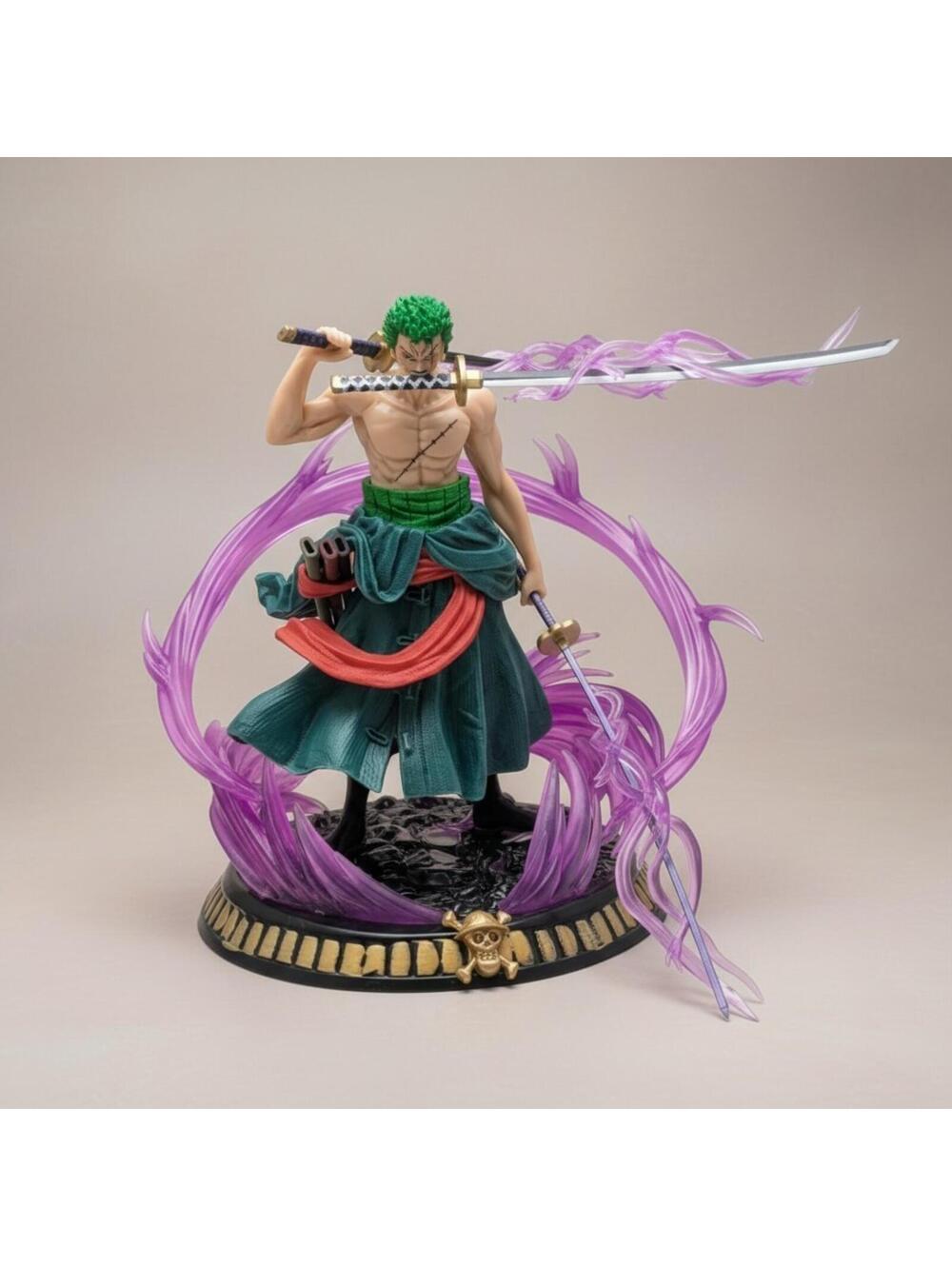 One Piece Roronoa Zoro Three Sword Style 8" PVC Statue 2 Heads, Box & Base